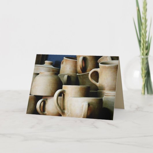 セラミック素朴カップとマグカップのあいさつ空白のきカード カード (正面)