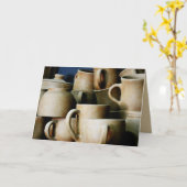 セラミック素朴カップとマグカップのあいさつ空白のきカード カード (黄色い花)