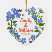 セラミック結婚ハートオーナメントの忘れDate-me-not セラミックオーナメント (正面)