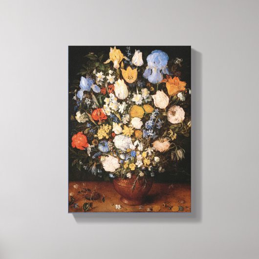 セラミック花瓶の花の小さな花束 キャンバスプリント (正面)
