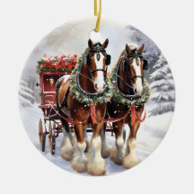 セラミック製クリスマスオーナメントのクライズデール馬