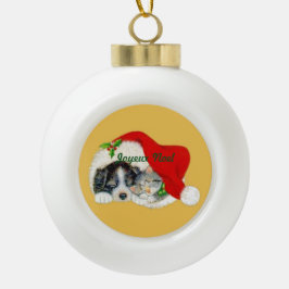 セラミック クリスマス オーナメント 子犬と子猫