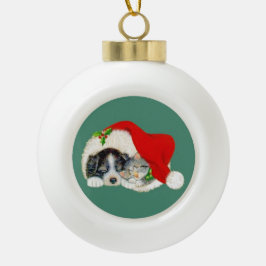セラミック クリスマス オーナメント 子犬と子猫