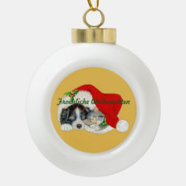 セラミック クリスマス オーナメント 子犬と子猫