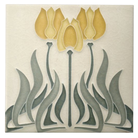 セラミック タイル - アールヌーボー スタイルの黄色いチューリップ (正面)