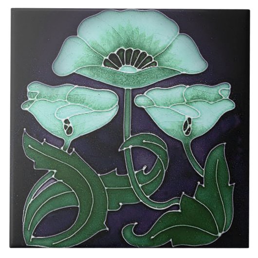 セラミック タイル - アールヌーボー フラワーデザイン (正面)