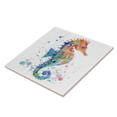 セラミック タイル - イルカ ブルー オレンジ 水彩画 (側面)