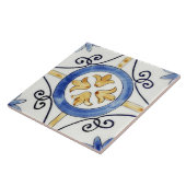 セラミック タイル - 花柄 デザイン 青とオレンジ (側面)