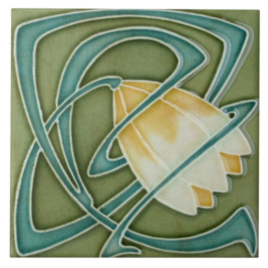 セラミック タイル - 装飾的なチューリップ アートヌーボー ヴィンテージ (正面)