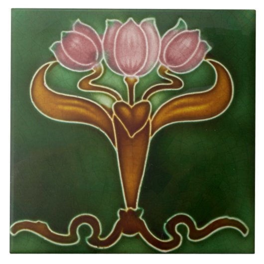 セラミック タイル - 3 つのピンクのチューリップ (正面)