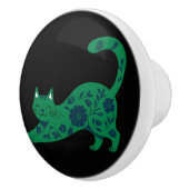 セラミック プル グリーン フローラル 猫 セラミックノブ (右)