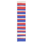 セラレはっきりしたーストライプトパタン明るいブルーレッドクリーム ショートテーブルランナー (正面)