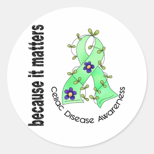 セリアック病フラワーリボン3 ラウンドシール (正面)