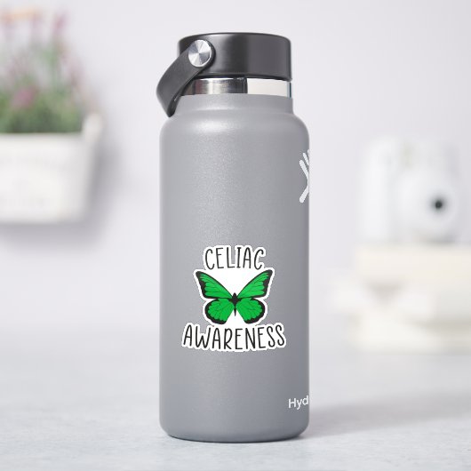 セリアック認識度バタフライグリーンリボン シール (HydroFlask)