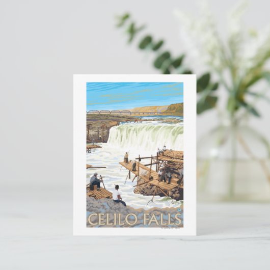 セリオ滝魚釣りヴィンテージ旅行ポスター ポストカード (スタンド正面)