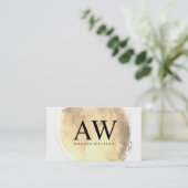 セリフフェイクモノグラムでブラシされた金ゴールド 名刺 (スタンド正面)