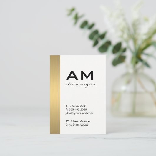 セリフモノグラム金ゴールド金属トリム 名刺 (スタンド正面)