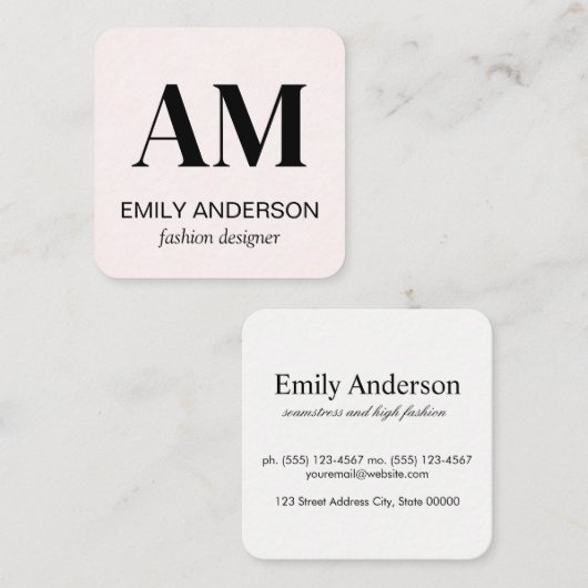 セリフモノグラム | ライトパターストライプのン スクエア名刺 (正面/裏面)