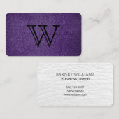 セリフ型ホワイトモノグラム | 紫色の布のテクスチャ 名刺 (正面/裏面)