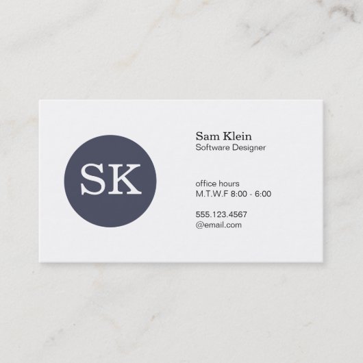セリフ型モノグラムダークブルー – グレー円 名刺 (正面)