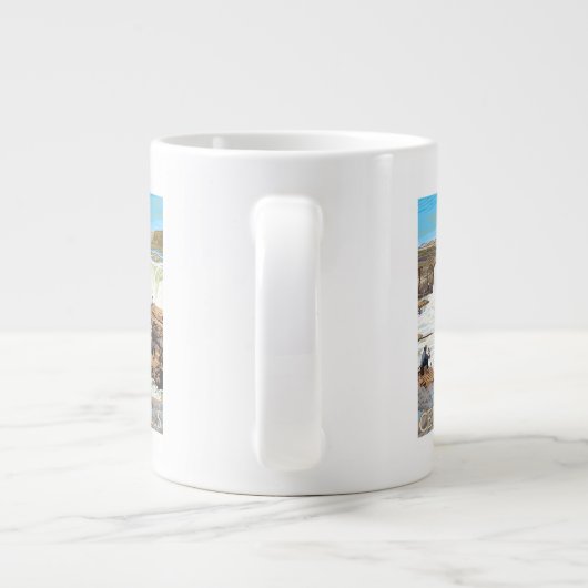 セリロ滝魚釣りヴィンテージトラベルポスター ジャンボコーヒーマグカップ (裏面)