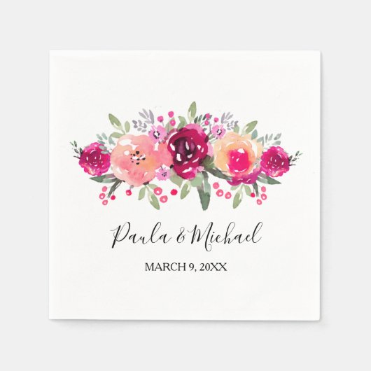 セリーズウォーターカラーフローラナプキン スタンダードカクテルナプキン (正面)