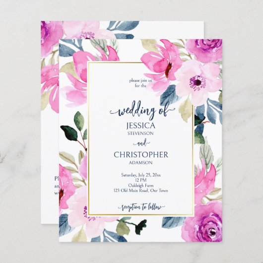 セリーズピンク春の花予算の結婚式の招待 (正面/裏面)