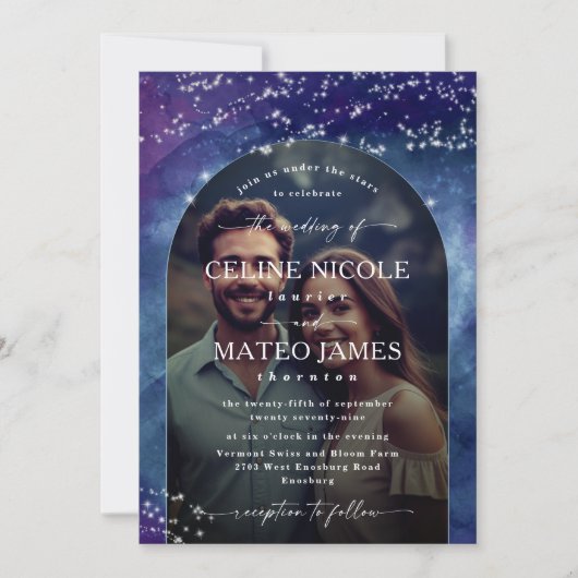 セリーヌ・シヤナニースカイのアーチ型結婚写真 招待状 (正面)