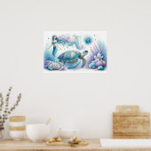 セリーネマーメイドアンドシーカメプリント ポスター (キッチン)