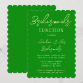 セリーフォレストグリーンタイポグラフィブリデスメイドランチ 招待状 (正面/裏面)