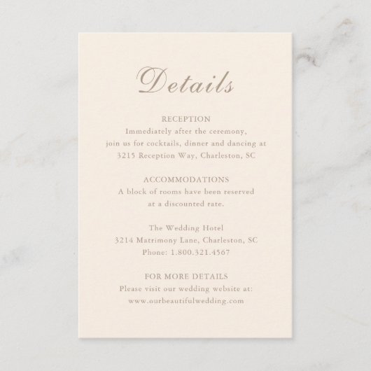 セリーンサンディニュートラルエレガントな結婚式 エンクロージャーカード (正面)