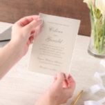 セリーンサンディニュートラルエレガントな結婚式 ベラム紙招待状<br><div class="desc">クラシックスクリプトとセリフのフォントを備えたシンプルデザインとタイムレスなエレガントを備えた伝統的結婚式招待状。</div>