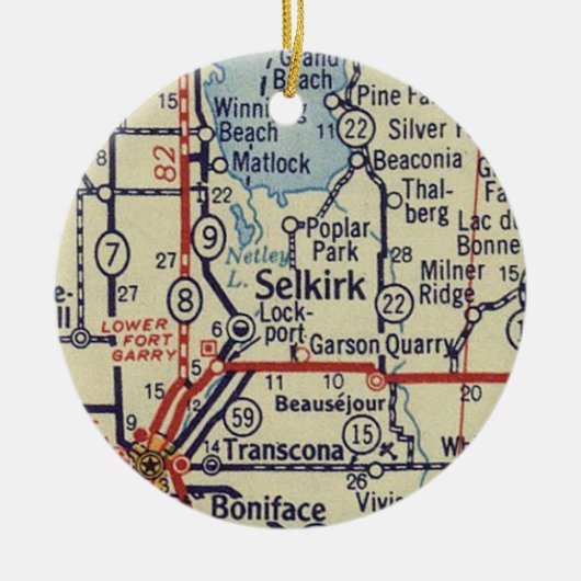セルカークマニトバヴィンテージの地図 セラミックオーナメント (正面)