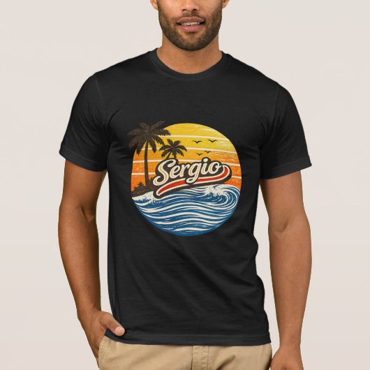 セルジオ レトロ サンセット 名前 デザイン Tシャツ (正面)
