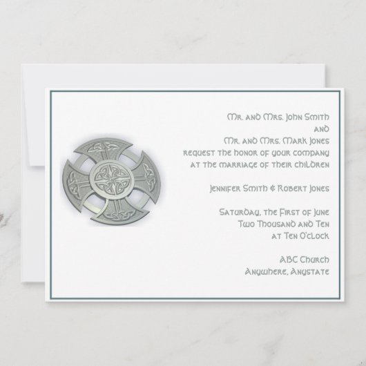 セルティッククロスシルバーホワイト結婚式招待状 招待状 (正面)