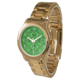 セルティッククローバーヴィンテージグリーンフラクタル万華鏡のように千変万化するパターン 腕時計