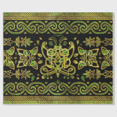 セルトバタフライオーナメント-緑と金ゴールド ラッピングペーパー (フラット)