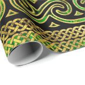 セルトバタフライオーナメント-緑と金ゴールド ラッピングペーパー (ロールコーナー)