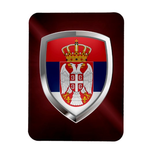セルビアのメタリックエンブレム マグネット (縦)