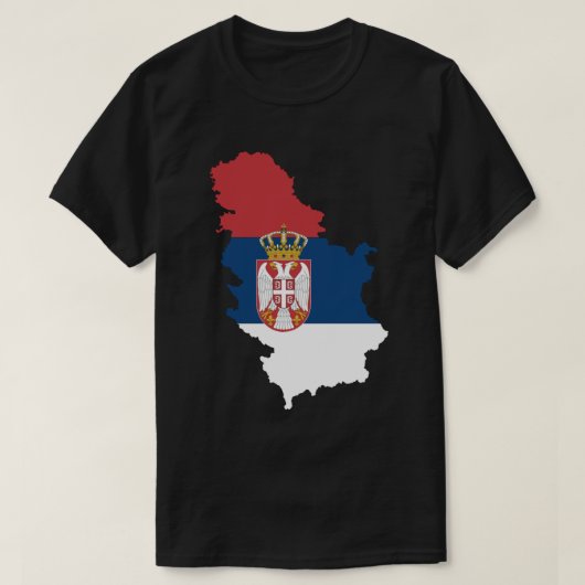 セルビアの旗のあるセルビア地図 Tシャツ (デザイン正面)