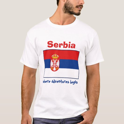 セルビアの旗+地図+テキストTシャツ Tシャツ (正面)