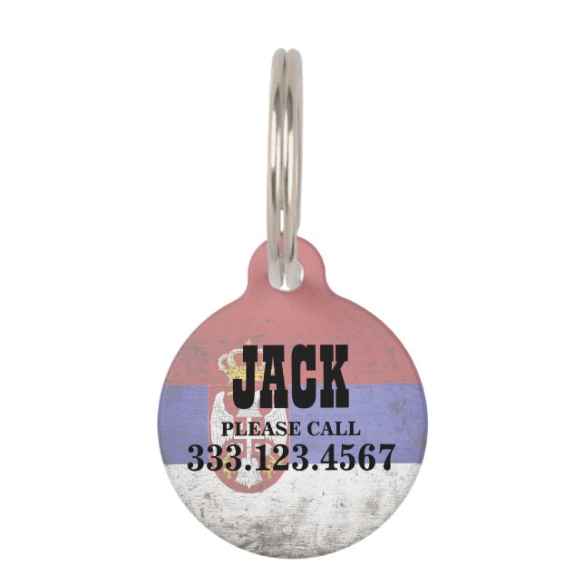 セルビアの黒くグランジな旗 ペット　ネームタグ (正面)