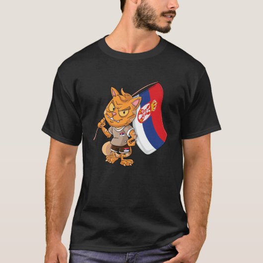 セルビアファンの猫 Tシャツ (正面)