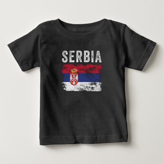 セルビア動揺して国旗 – セルビア国旗 ベビーTシャツ (正面)