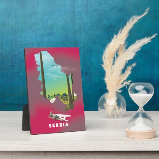 セルビア図解入りの、写真付きの地図の旅行ポスター フォトプラーク (側面)