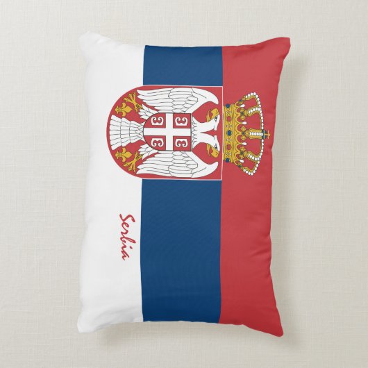 セルビア国旗とセルビアファッションの休日/スポーツ アクセントクッション (裏面(縦))