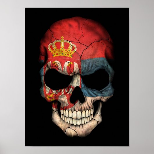 セルビア国旗のスカルオンブラック ポスター (正面)