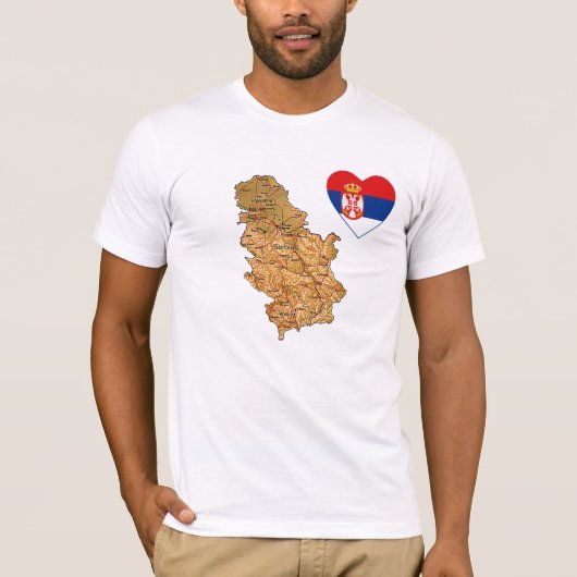 セルビア国旗のハートと地図Tシャツ Tシャツ (正面)