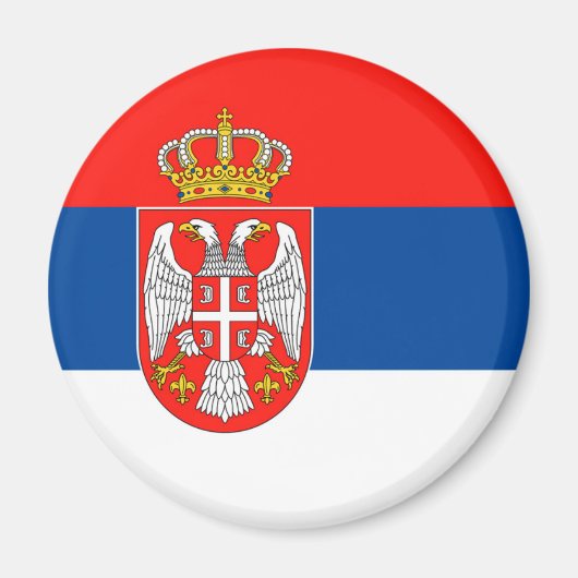セルビア国旗の国のシンボル名文字 マグネット (正面)