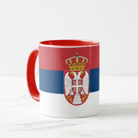 セルビア国旗を持つブラックコンボマグカップ マグカップ (正面左)